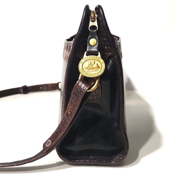 Brahmin Vintage 90's Leather Black with Mock Croc Trim Shoulder Bag Purse - Picture 8 of 12